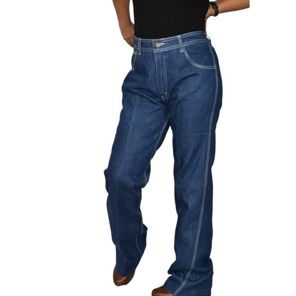 Vintage Graffiti Jeans Blue High Waist Straight Embroidery Pockets 80s Size 34 - Picture 10 of 16